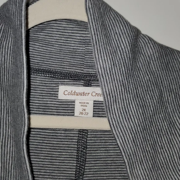 Coldwater Creek Open Cardigan, Striped, Gray, 2X - Picture 2 of 5